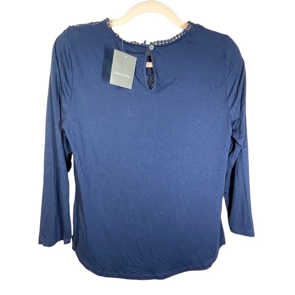 Daniel Rainn Navy Lace Yolk Pleat Front 3/4 Sleeve Jersey Top Size PSmall NWT - Picture 2 of 10